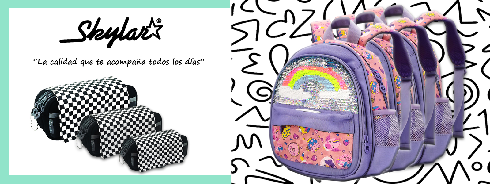 Banner Bazar Skylar- Mochila Arcoíris y Cartuchera Línea Adolescente